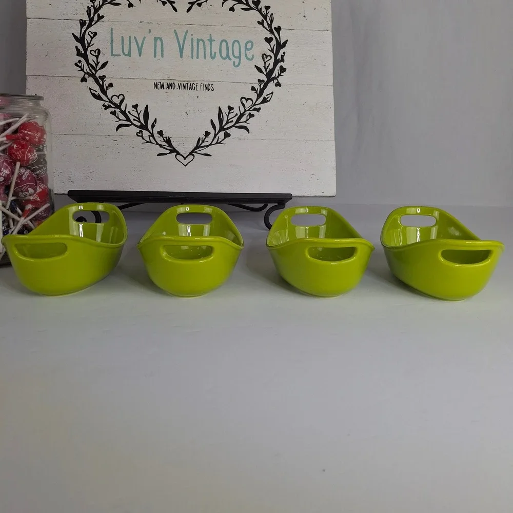 Rachael Ray Lime Green Stoneware 12 oz Oval Ramekins Set of 4 Mini Bakers